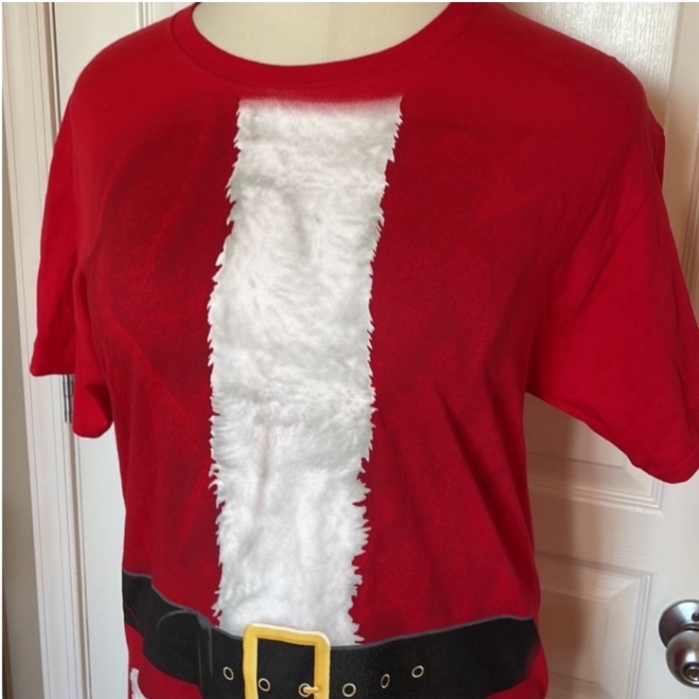 Dec.25th Christmas T-Shirt Santa Suit Holiday Red White Black Gray Gold Fur Belt - Picture 4 of 16